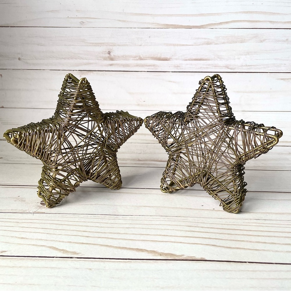 Bronze Colored Wire Wrapped Metal Stars - Set of 2